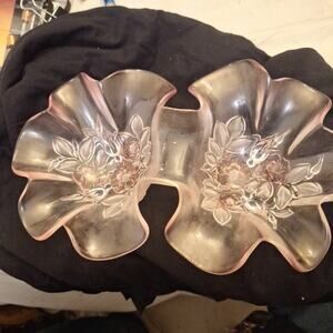 Pink Double Dish Crystal Mikasa W Germany Approximately 11 X 7“